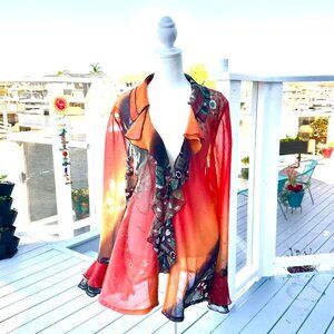 Sole Dione Studio Semi Sheer Open Front Blouse Ruffles Flowing Witchy Artsy